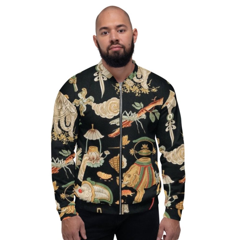 Chinese Pattern  Polychrome Ornement Vintage Art Unisex Bomber Jackets.